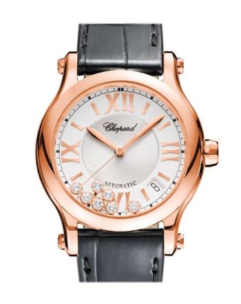 Chopard Happy Sport 36mm Silver Guilloche Dial  18k Rose Gold and Diamonds Ladies Watch 274808-5001