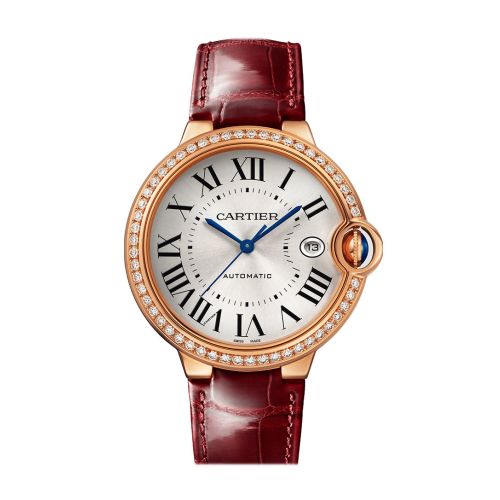 Cartier Ballon Bleu 40mm Diamond Bezel Silver Dial Rose Gold WJBB0056